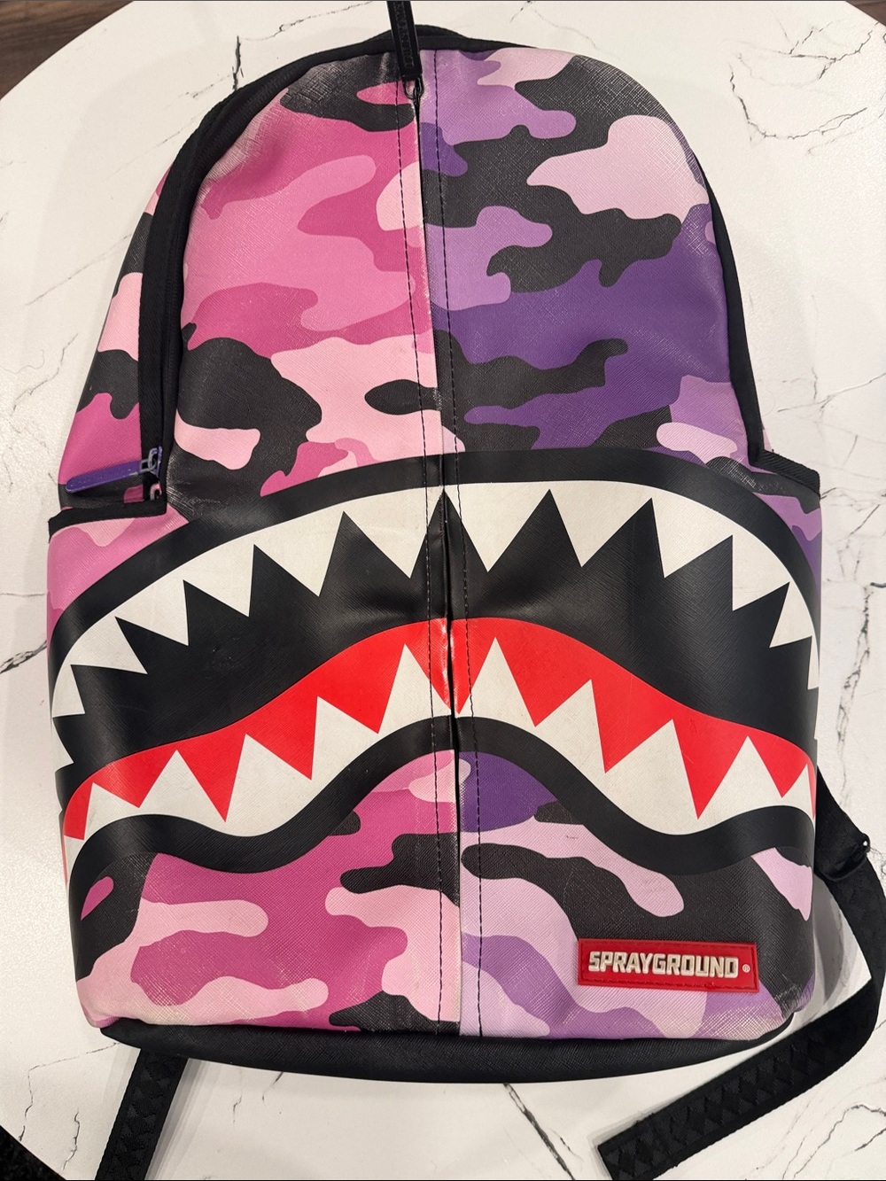Sprayground Pink Purple Camo Shark-Graphic Backpack